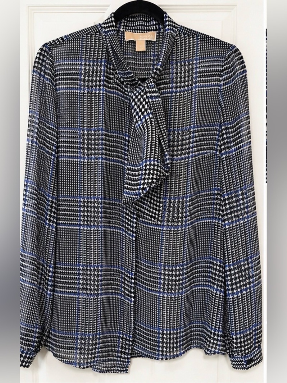 Michael Michael Kors Sheer Tie-Neck Plaid Blouse – Women’s Medium